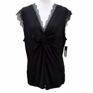 INC International XL Black Lace Twist Tank Top Sleeveless Blouse NWT